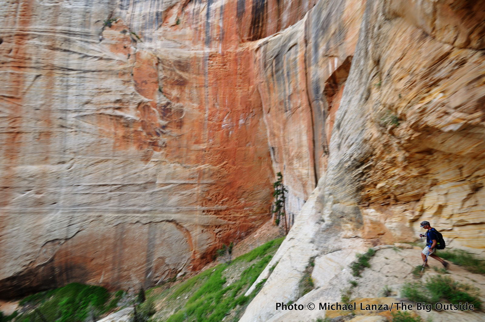 A hiker on the West Rim Trail in Zion National Park.
