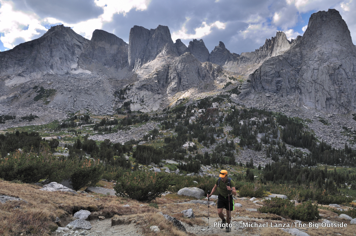 A hiker in the Cirque of the Towers in the Wind River Range.