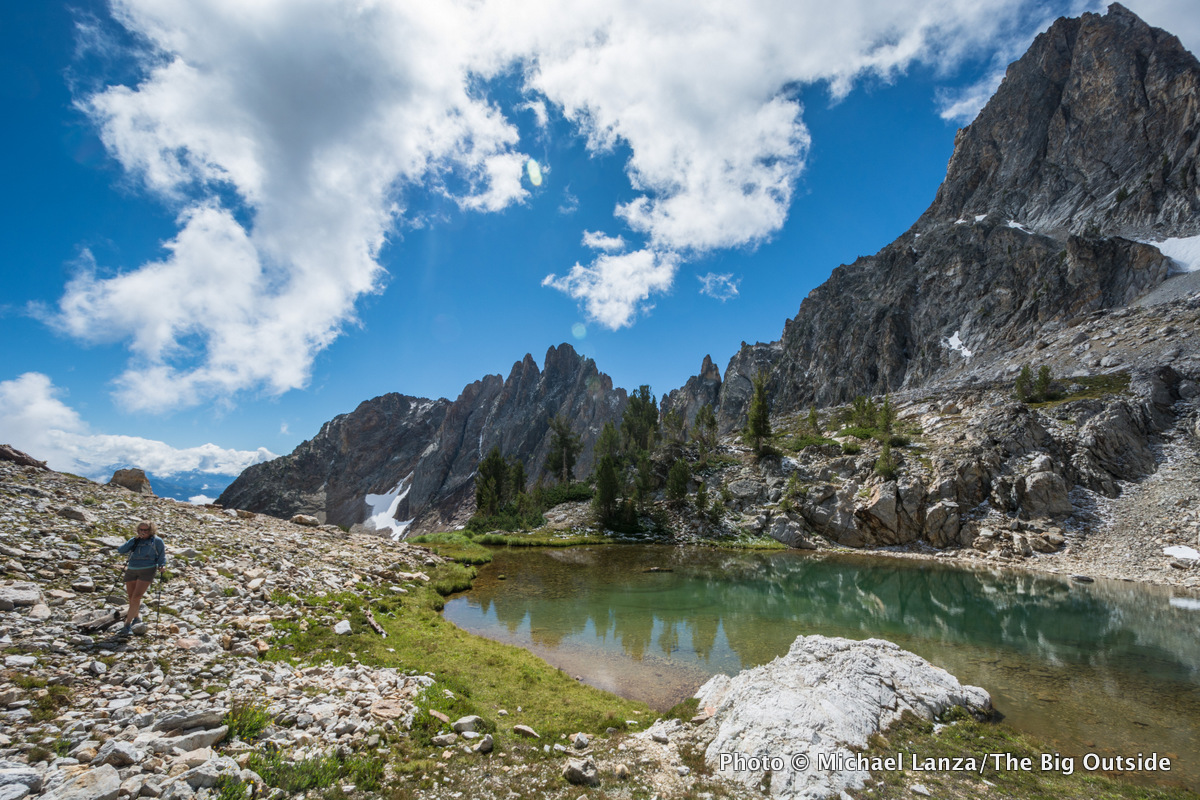 A hiker on her way up Thompson Peak, the highest in Idaho's Sawtooth Mountains.