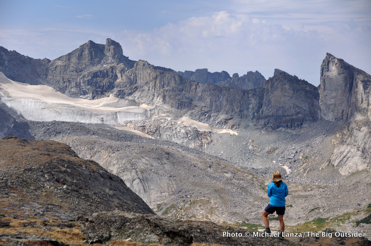 A hiker on the Lizard Head Plateau, Wind River Range, Wyoming.