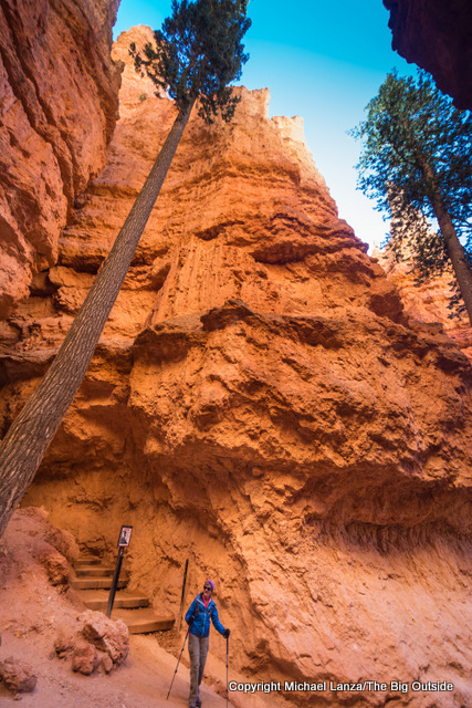 A hiker on the Navajo Loop in Bryce Canyon National Park.