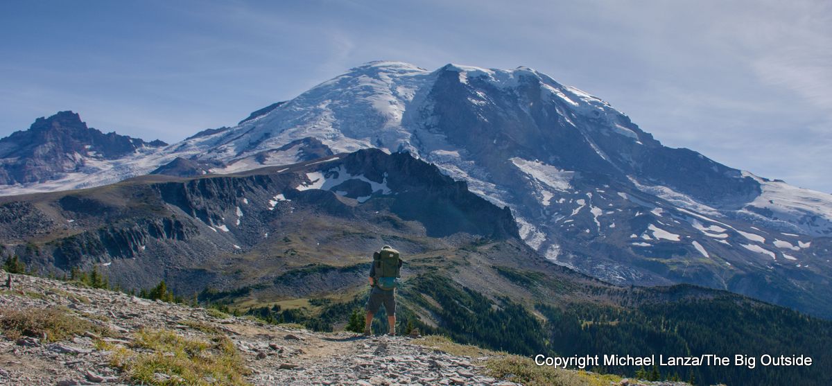 A backpacker on the Wonderland Trail in Mount Rainier National Park.