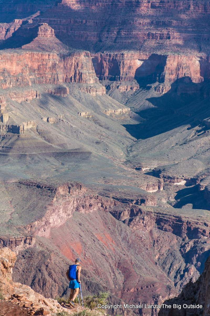 A hiker on the Grand Canyon's South Kaibab Trail.