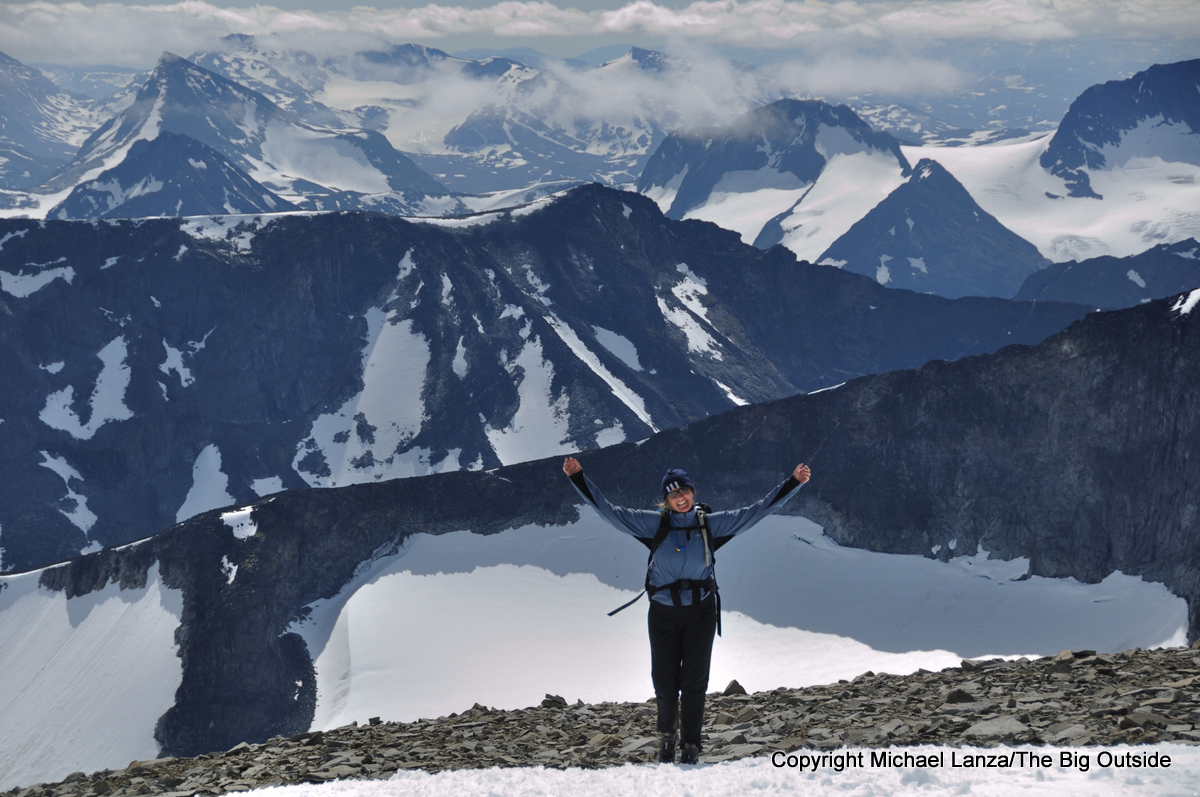 A hiker near the summit of Galdhøpiggen (2469m), the highest peak in Norway.
