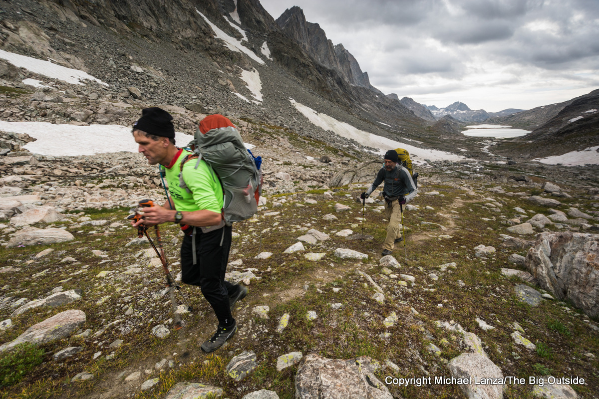 Backpackers in upper Titcomb Basin, Wind River Range, Wyoming.