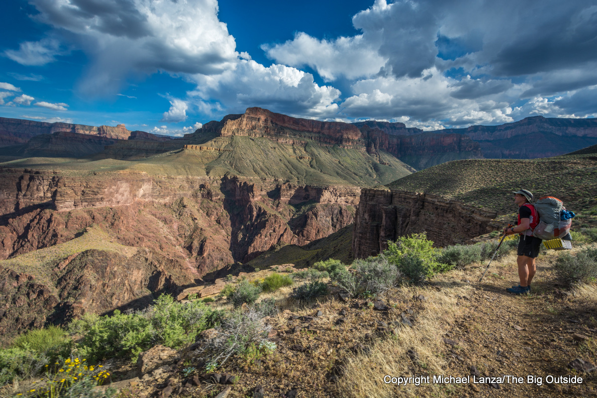 A backpacker on the Tonto Trail, Grand Canyon.