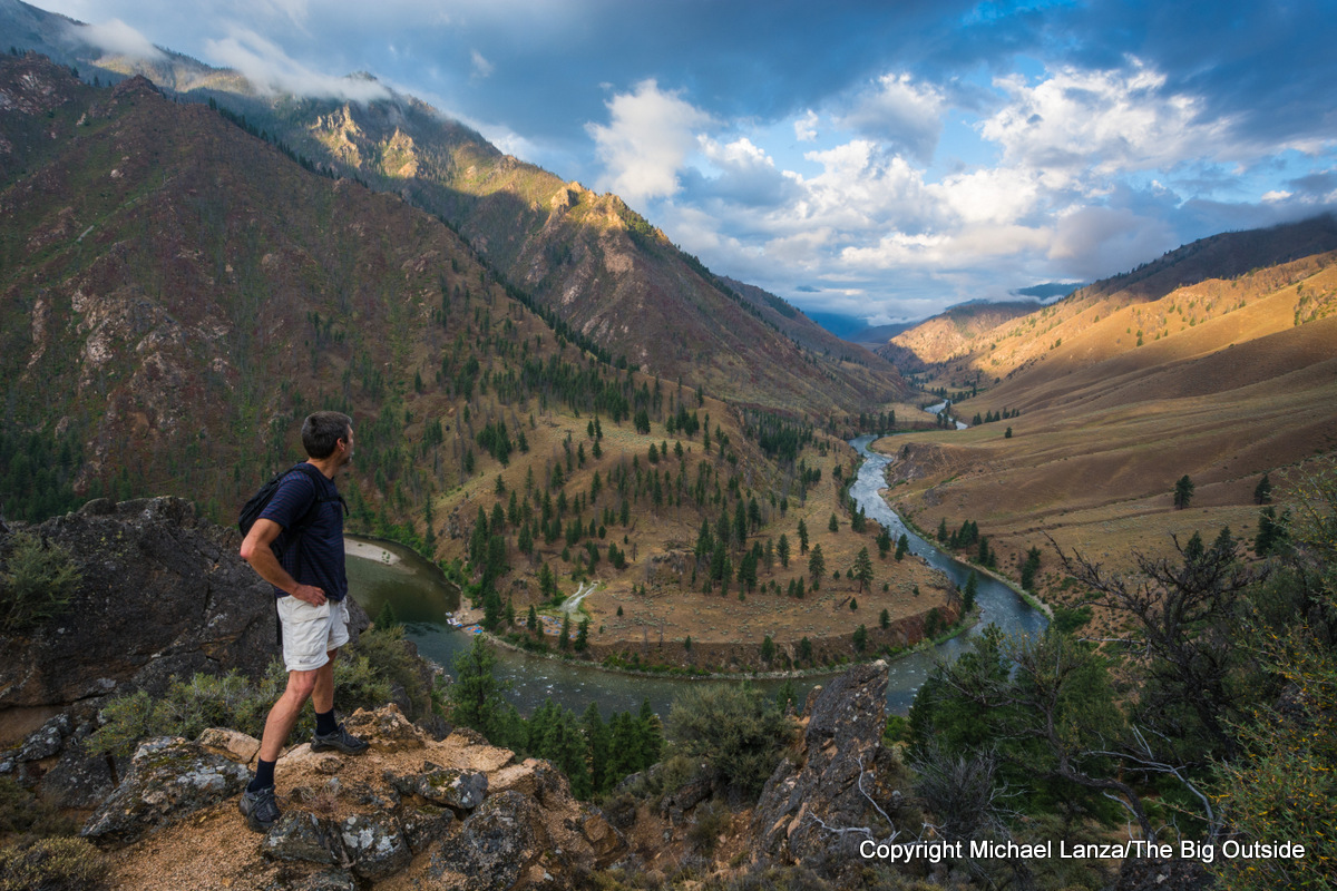 A hiker above Idaho's Middle Fork Salmon River in the Frank Church-River of No Return Wilderness.