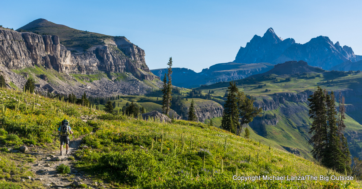 A backpacker on the Teton Crest Trail in Grand Teton National Park.