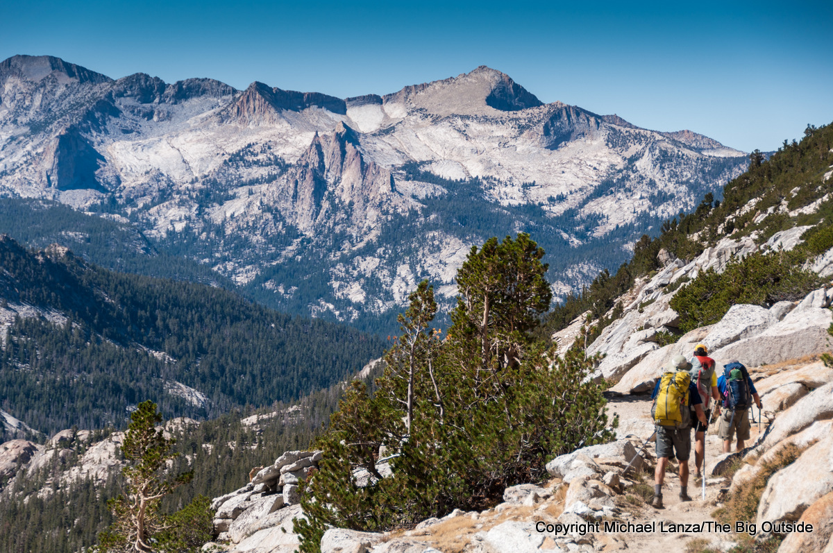 Backpackers hiking to Vogelsang Pass in Yosemite National Park.
