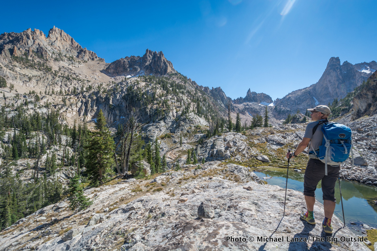 A hiker in Idaho's Sawtooth Mountains.