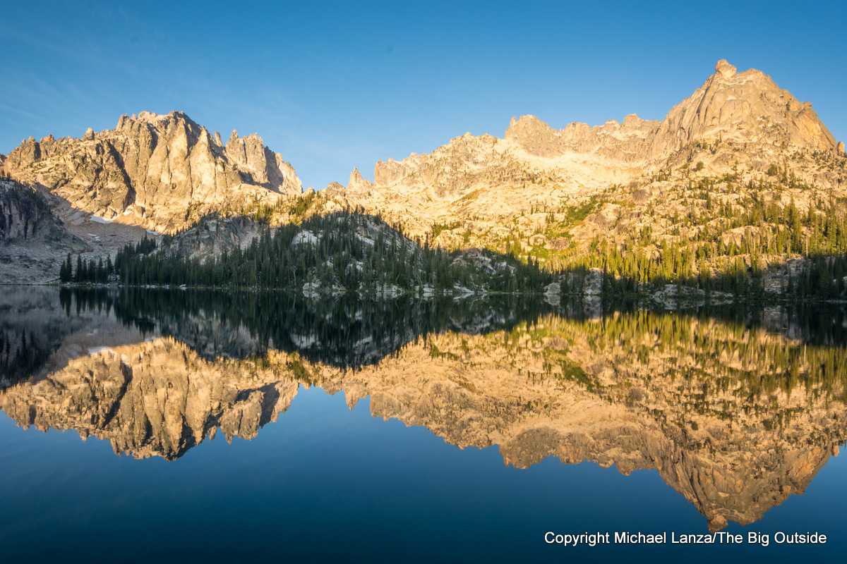 Dawn light on Baron Lake in Idaho's Sawtooth Mountains.