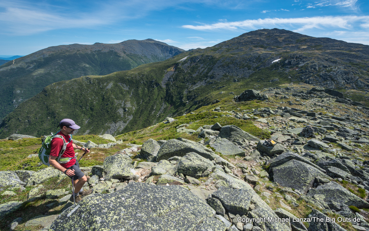 A hiker in the Northern Presidential Range in New Hampshire's White Mountains.