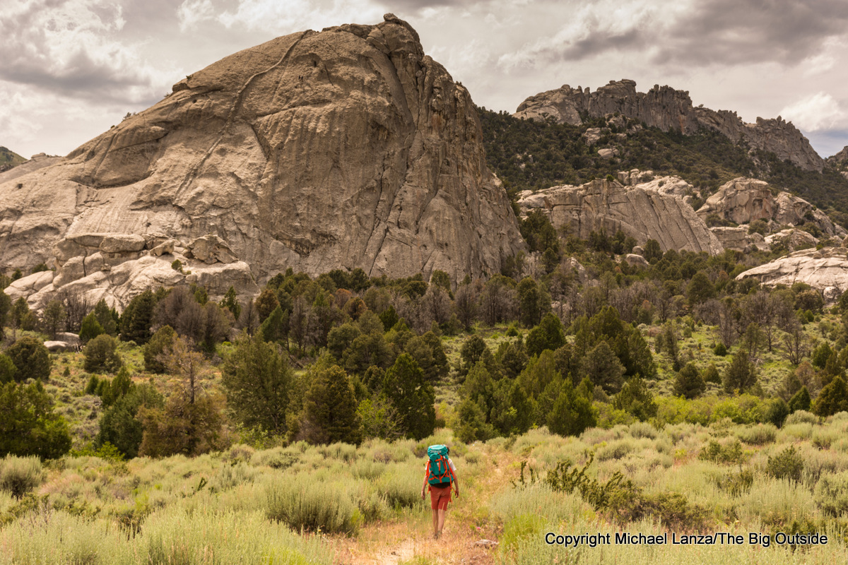 A hiker in the City of Rocks National Reserve, Idaho.