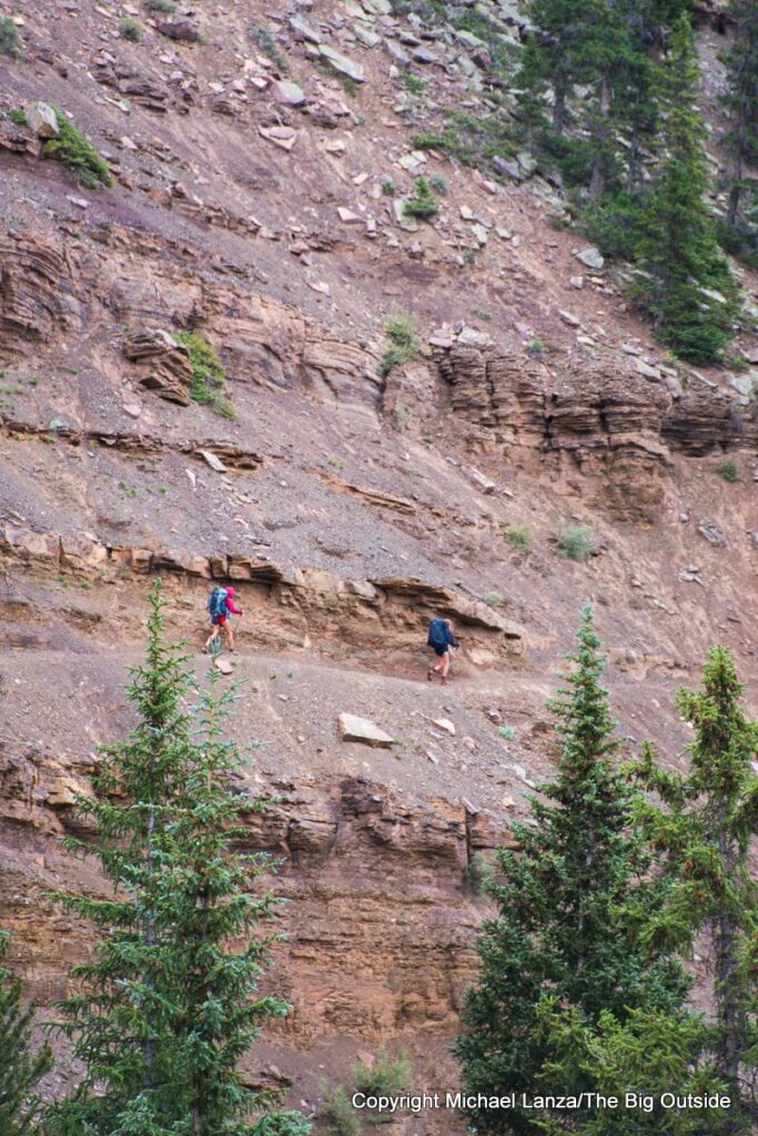 Backpackers on Uinta River Trail 44, High Uintas Wilderness, Utah.