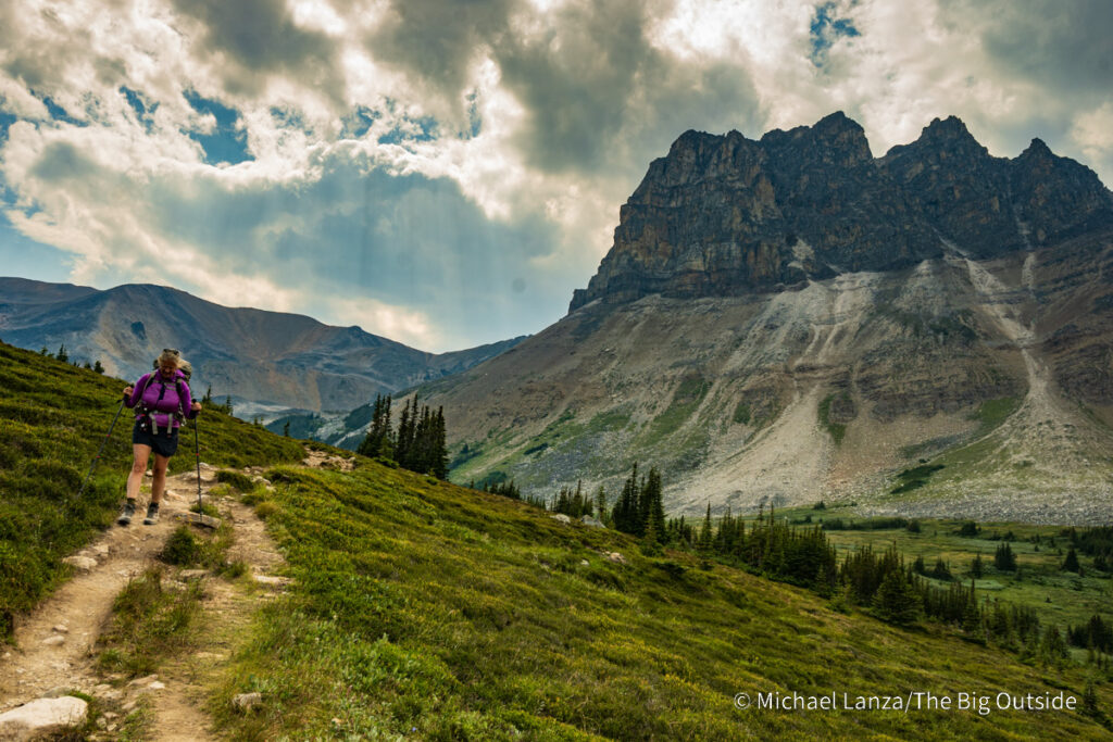 A backpacker along the Skyline Trail in Jasper National Park. A backpacker along the Skyline Trail in Jasper National Park.