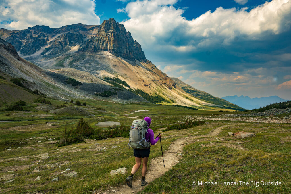 A backpacker along the Skyline Trail in Jasper National Park. A backpacker along the Skyline Trail in Jasper National Park.