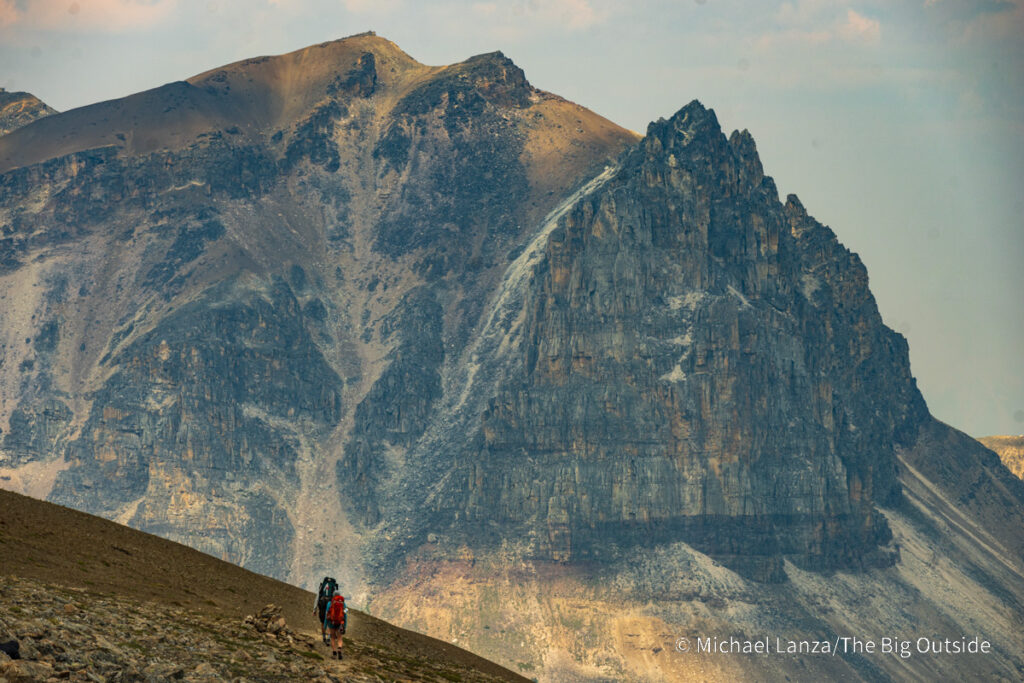 Backpackers along the Skyline Trail in Jasper National Park. Backpackers along the Skyline Trail in Jasper National Park.