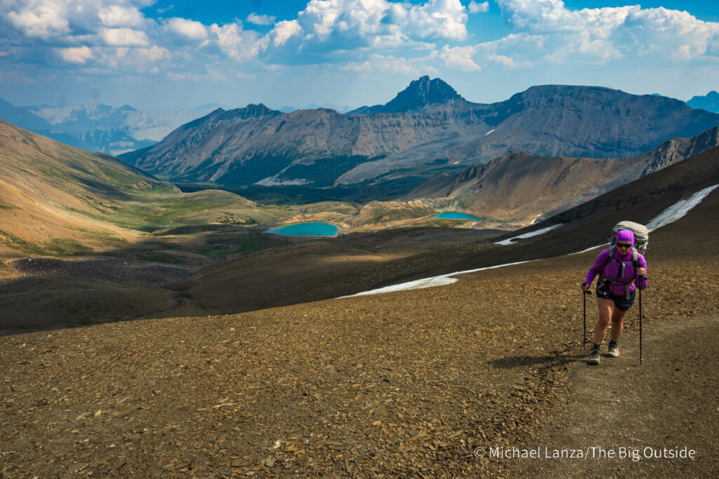 A backpacker along the Skyline Trail in Jasper National Park. A backpacker along the Skyline Trail in Jasper National Park.
