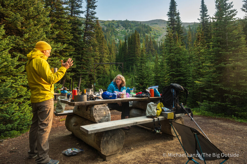 Backpackers in Curator campground along the Skyline Trail in Jasper National Park. Backpackers in Curator campground along the Skyline Trail in Jasper National Park.