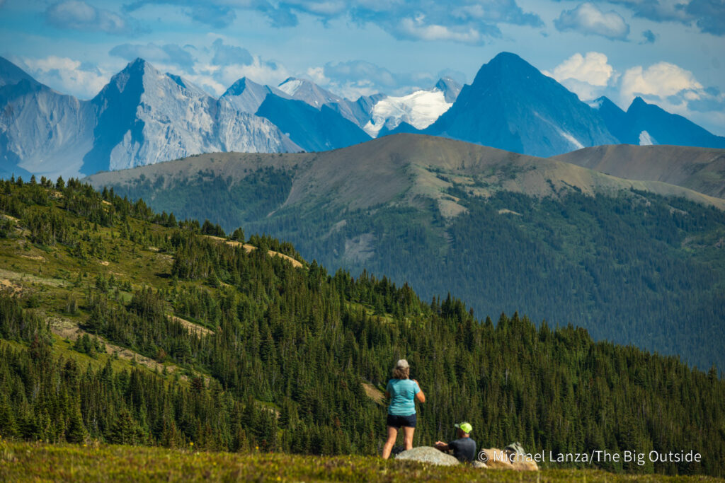 Backpackers along the Skyline Trail in Jasper National Park. Backpackers along the Skyline Trail in Jasper National Park.
