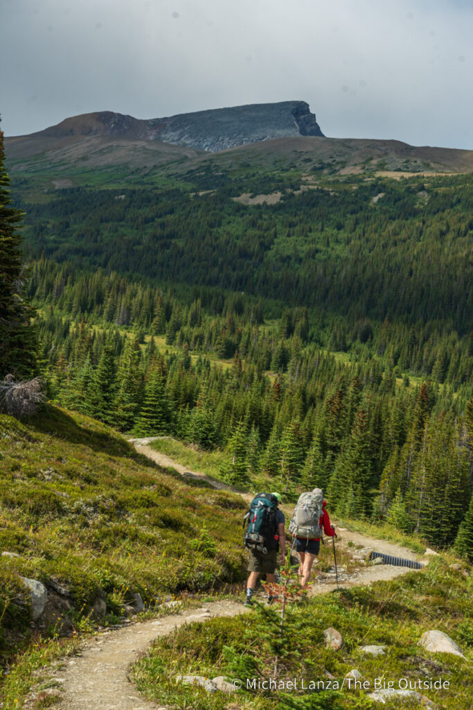 Backpackers hiking the Skyline Trail in Jasper National Park. Backpackers hiking the Skyline Trail in Jasper National Park.