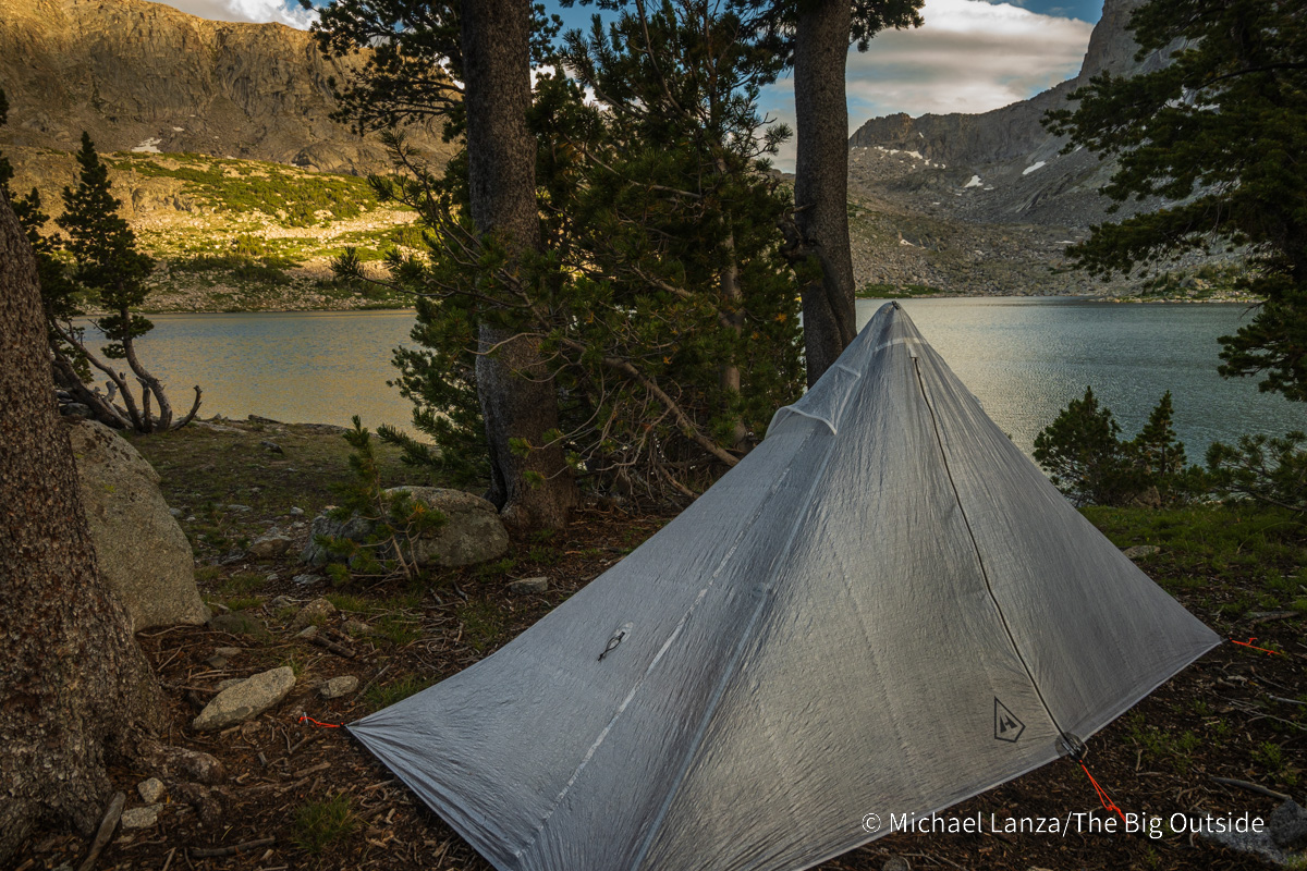 The Hyperlite Mountain Gear Mid-1 with the vestibule zipped shut.