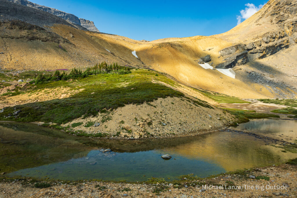 Cataract Pass and Cataract Creek on the Nigel. Cataract. and Cline Passes Route in the White Goat Wilderness, Canadian Rockies. Cataract Pass and Cataract Creek on the Nigel. Cataract. and Cline Passes Route in the White Goat Wilderness, Canadian Rockies.