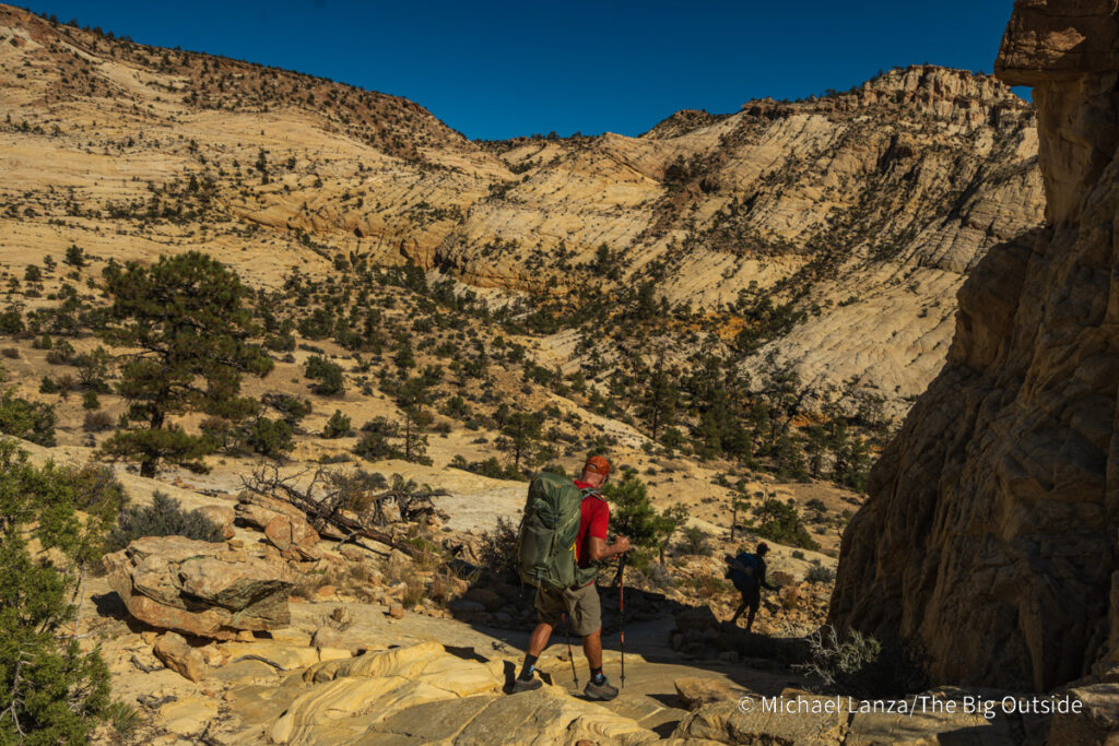 Backpackers on the Boulder Mail Trail in Utah's Grand Staircase-Escalante National Monument. Backpackers on the Boulder Mail Trail in Utah's Grand Staircase-Escalante National Monument.