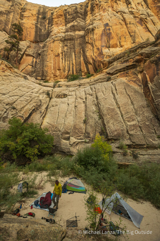 A backpacker at a camp in Death Hollow on southern Utah's Boulder Mail Trail. A backpacker at a camp in Death Hollow on southern Utah's Boulder Mail Trail.