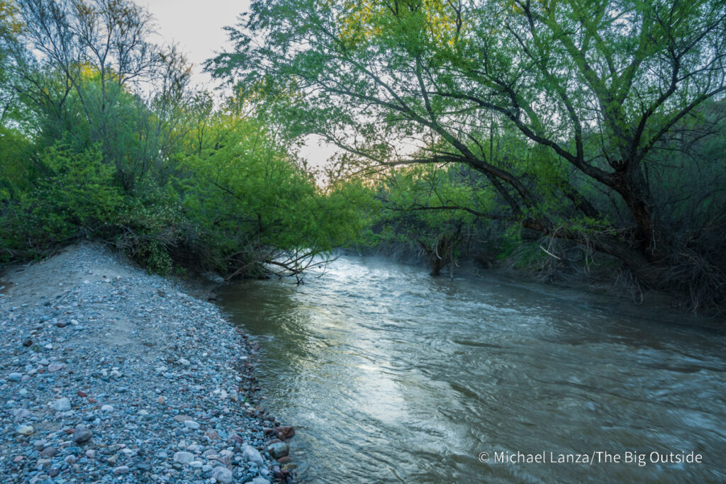 The Gila River at the bottom of Walnut Canyon along the Arizona Trail Passage 16 in the Gila River Canyon. The Gila River at the bottom of Walnut Canyon along the Arizona Trail Passage 16 in the Gila River Canyon.