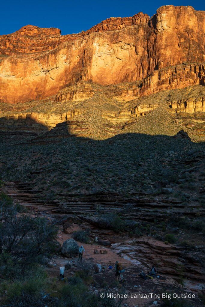 Backpackers in a campsite in Sapphire Canyon in the Grand Canyon.