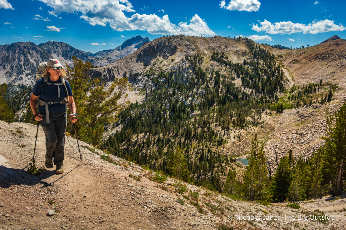 Penny Beach backpacking Trail 7092 to the pass on the Edith-Imogene Lakes Divide in the Sawtooth Mountains, Idaho.