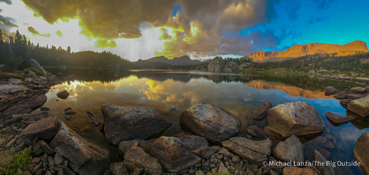 Sunset at Lower Cook Lake on a solo backpacking trip in the Wyoming's Wind River Range in September.