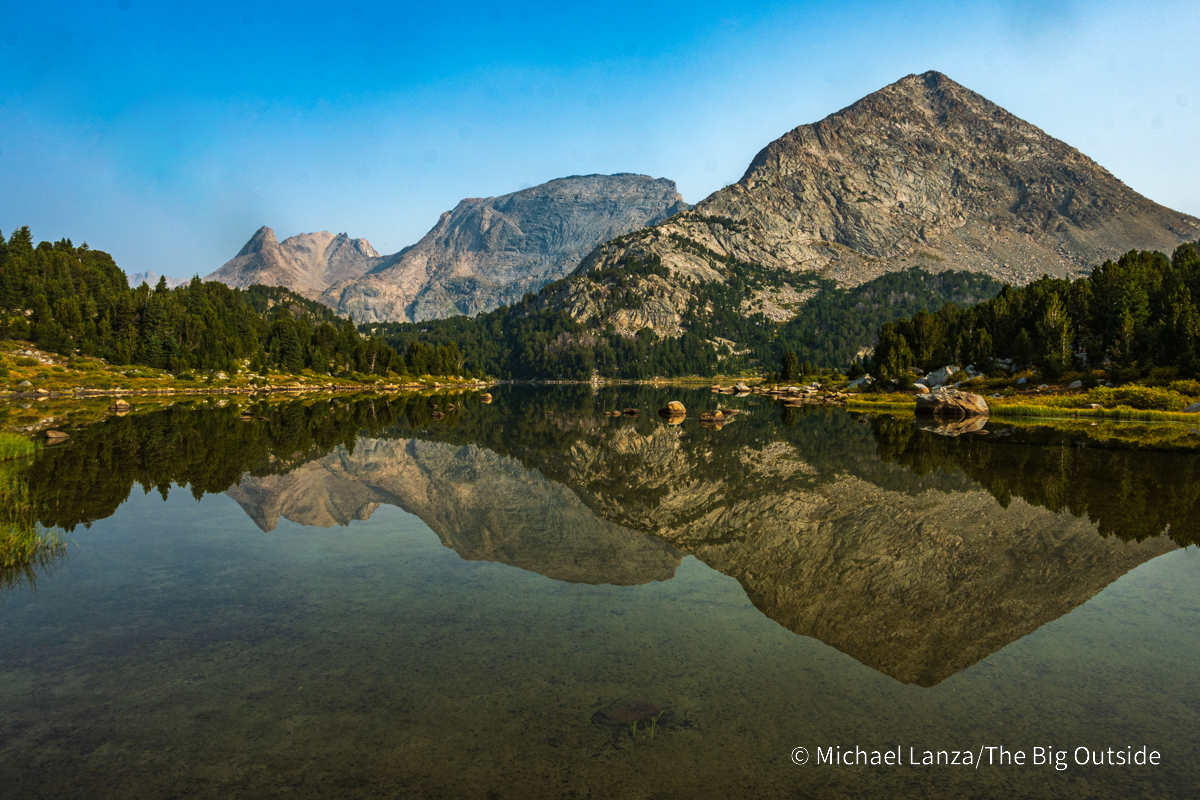 Pyramid Peak (right) and Mount Hooker (left of Pyramid), above Mae's Lake in the Wind River Range, Wyoming.