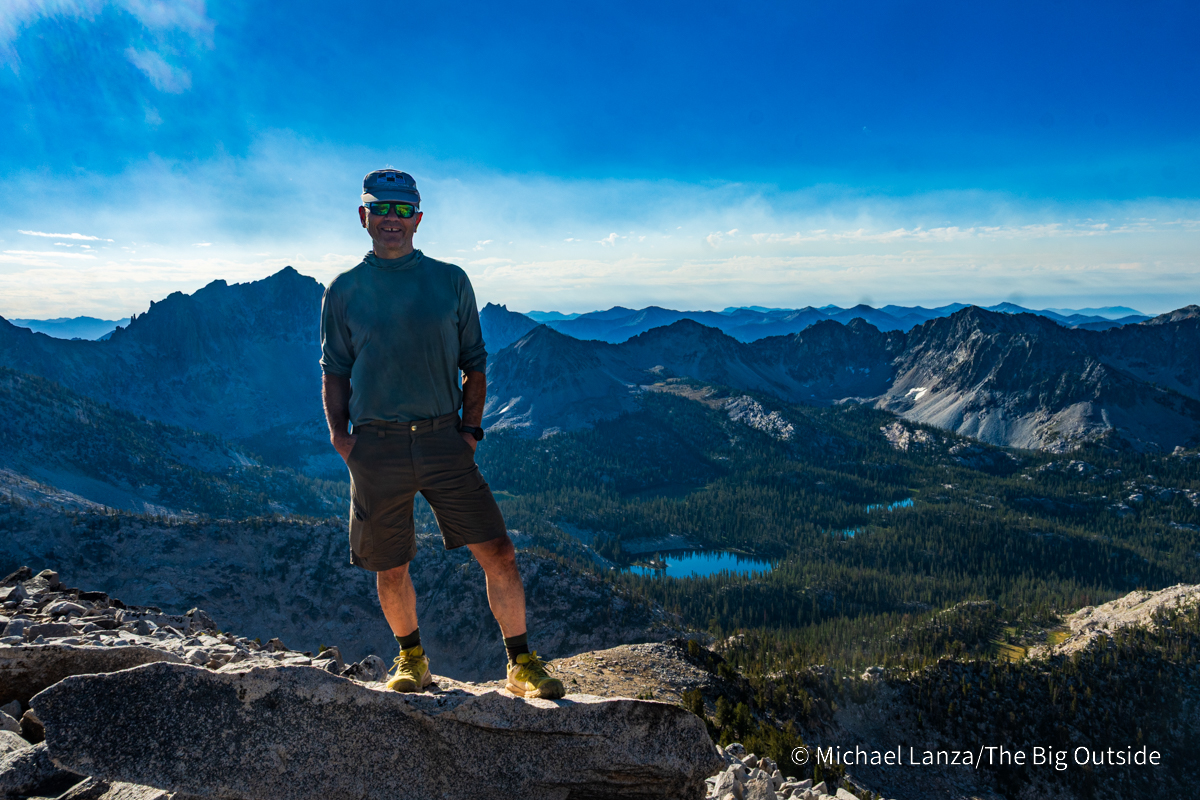 Michael Lanza of The Big Outside at the 10,056-foot summit of Glens Peak in the Sawtooth Mountains, Idaho.