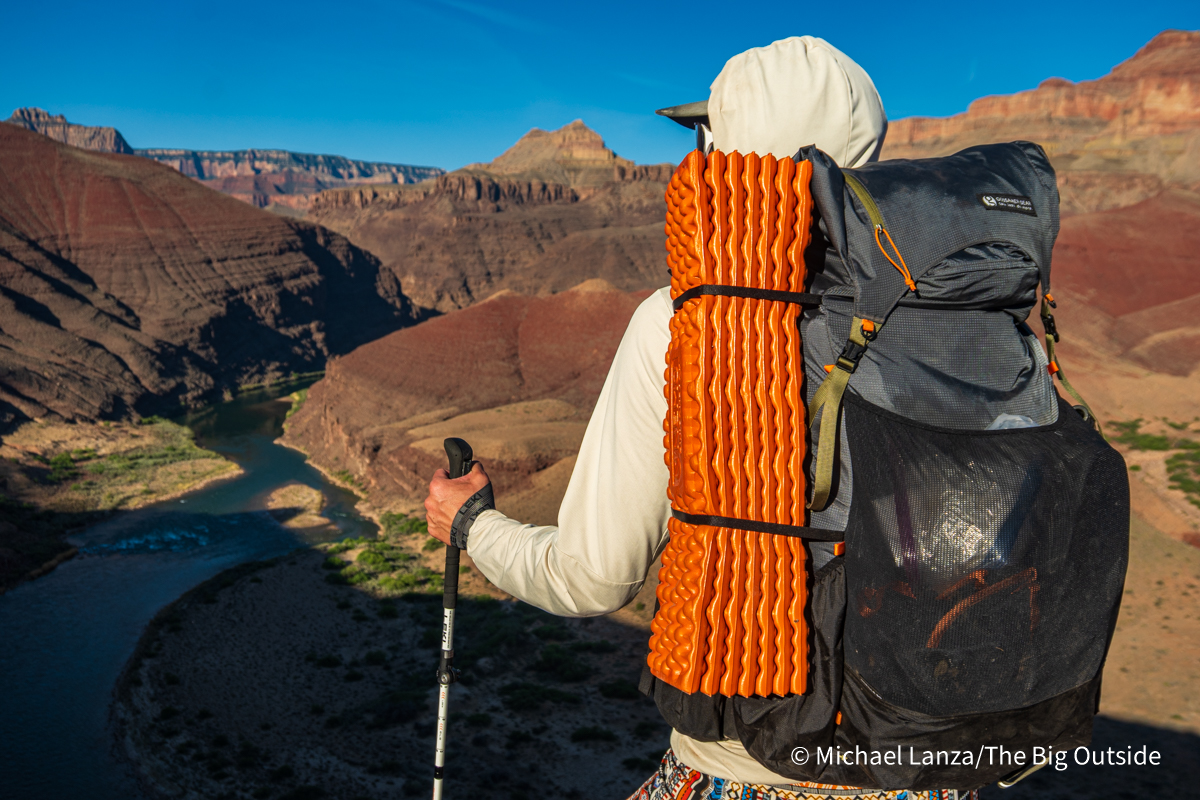 Gossamer Gear Gorilla 50 on a backpacker with the Grand Canyon in the background